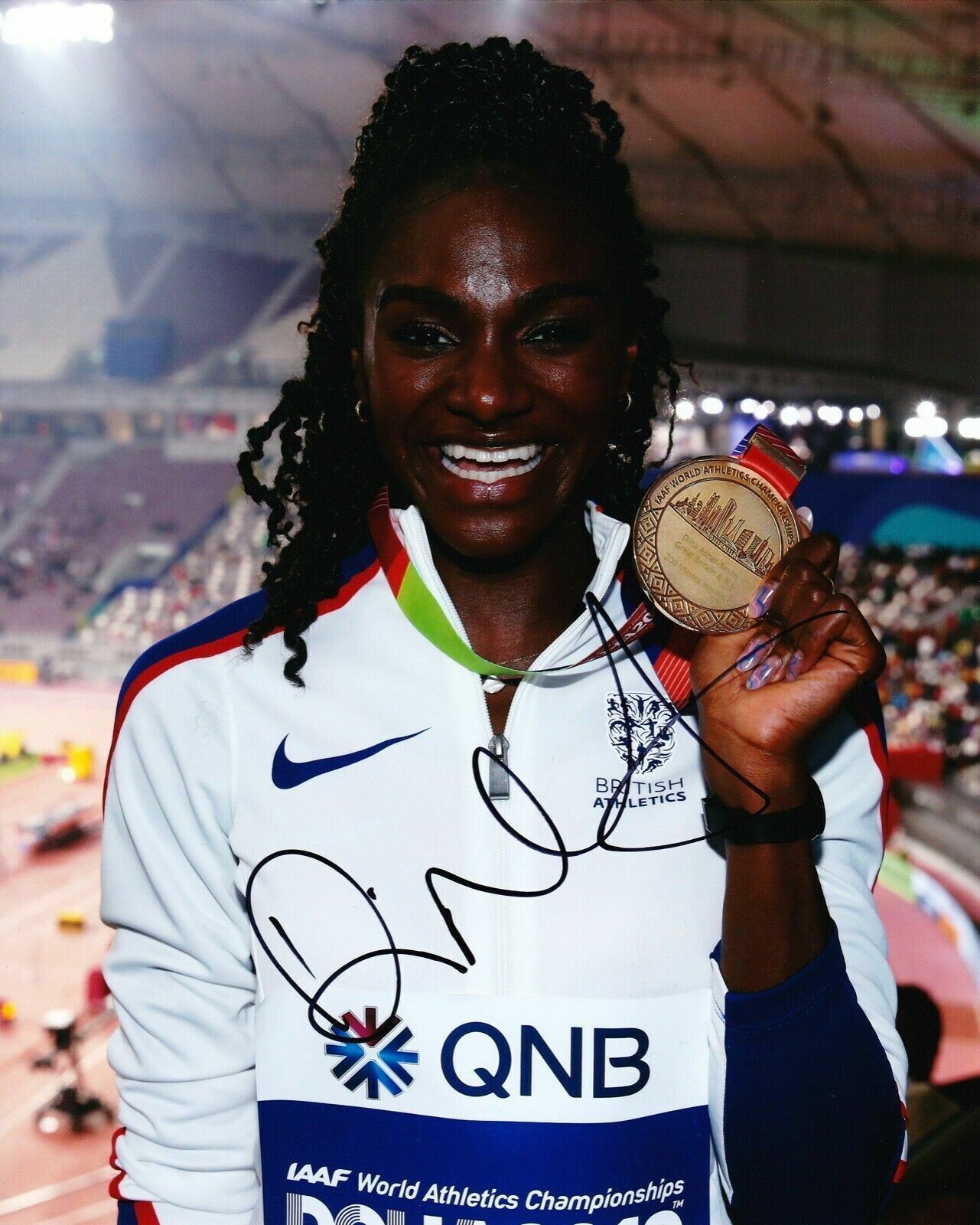 Dina Asher-Smith SIGNED 10X8 Photo Poster painting World Championships DOHA AFTAL COA (G)