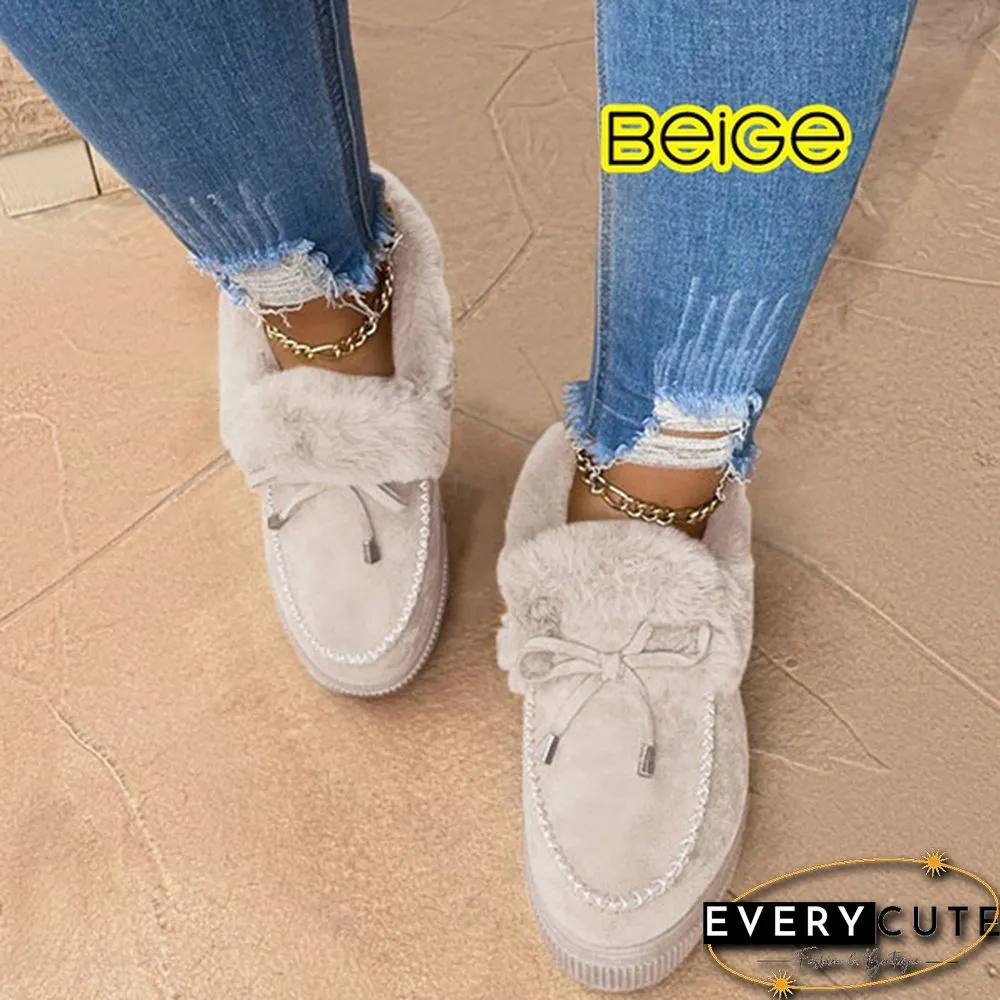Fashion Womens Bowknot Suede Faux Fur Moccasin Shoes Casual Warm Comfortable Lightweight