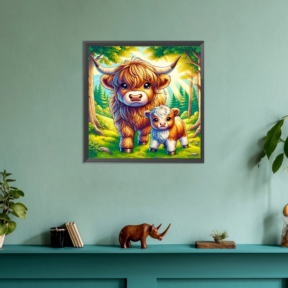 Full Round Diamond Painting 30*30cm - Cartoon Highland Yak