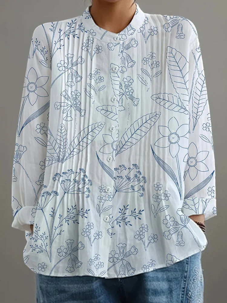 Women's Retro Floral Art Print Casual Shirt 