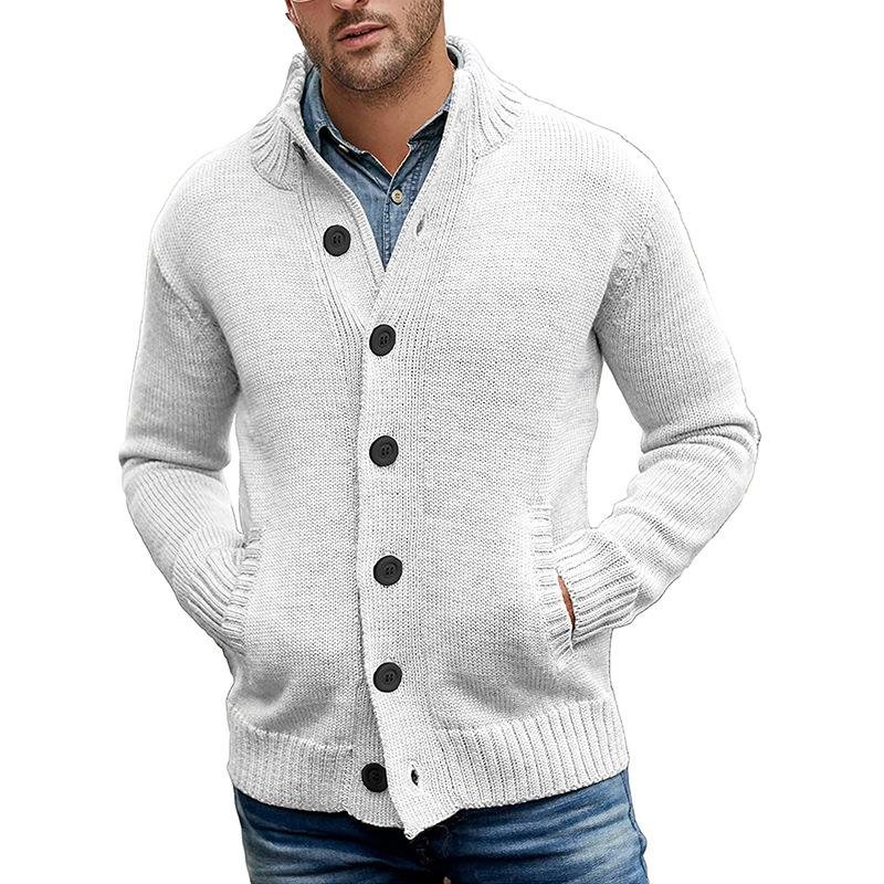 Men's Solid Color Single Breasted Knitted Autumn and Winter Coat - VSMEE