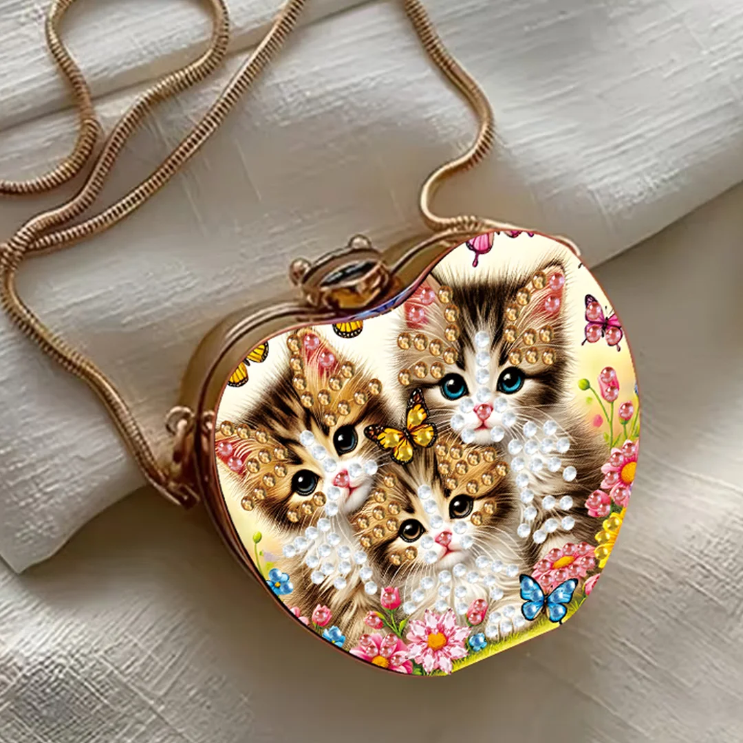 Cats B DIY Acrylic Love Diamond Art Painting Card Case Wallet with Chain Small Diamond Painting Crossbody Bag for Adults Women Girls Gift