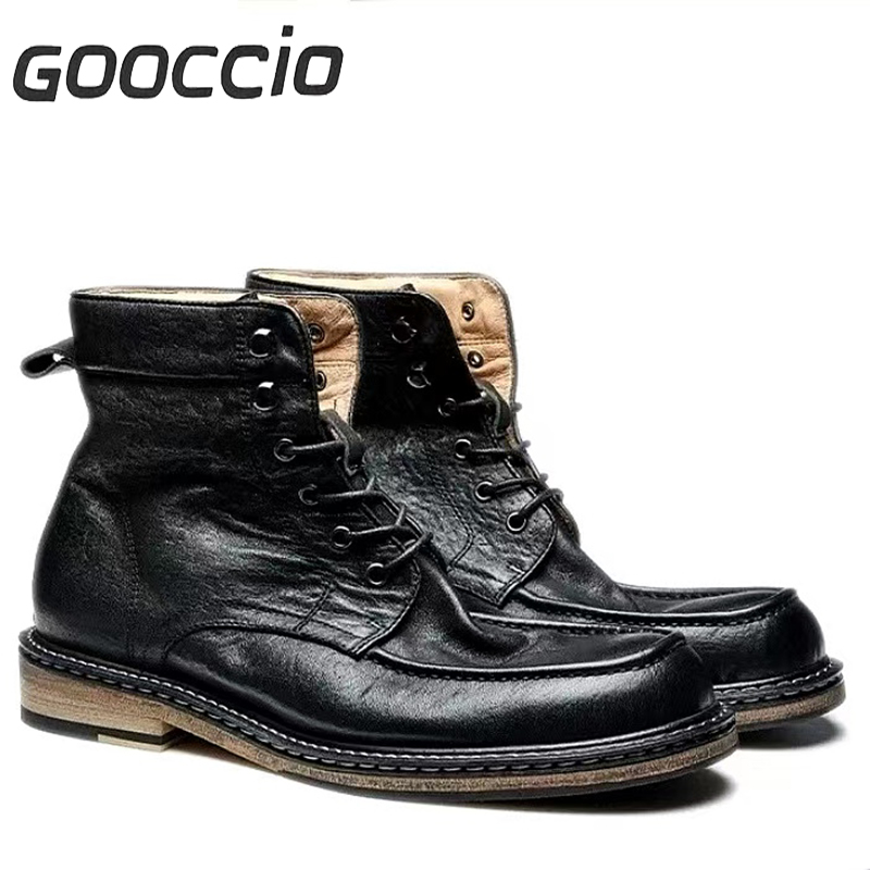 DT191 Retro-Style  Horsehide Martin Boots For Men GOOCCIO   