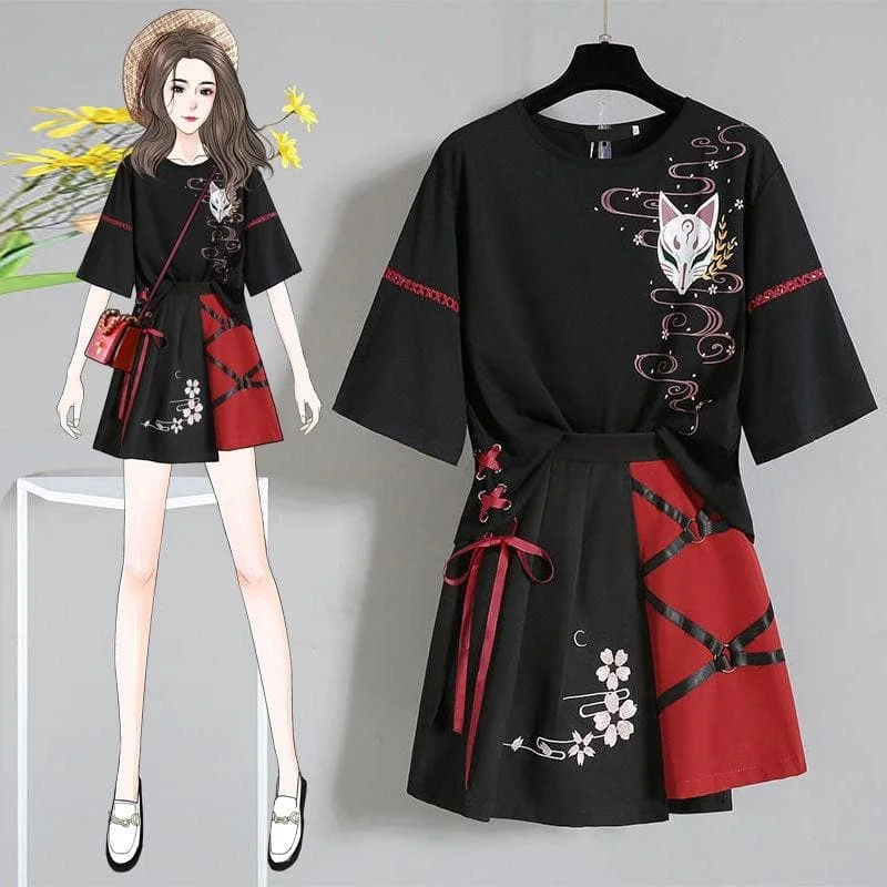 Anime  Red Ribbon Lolita T-shirt Short Skirt Set SP14983