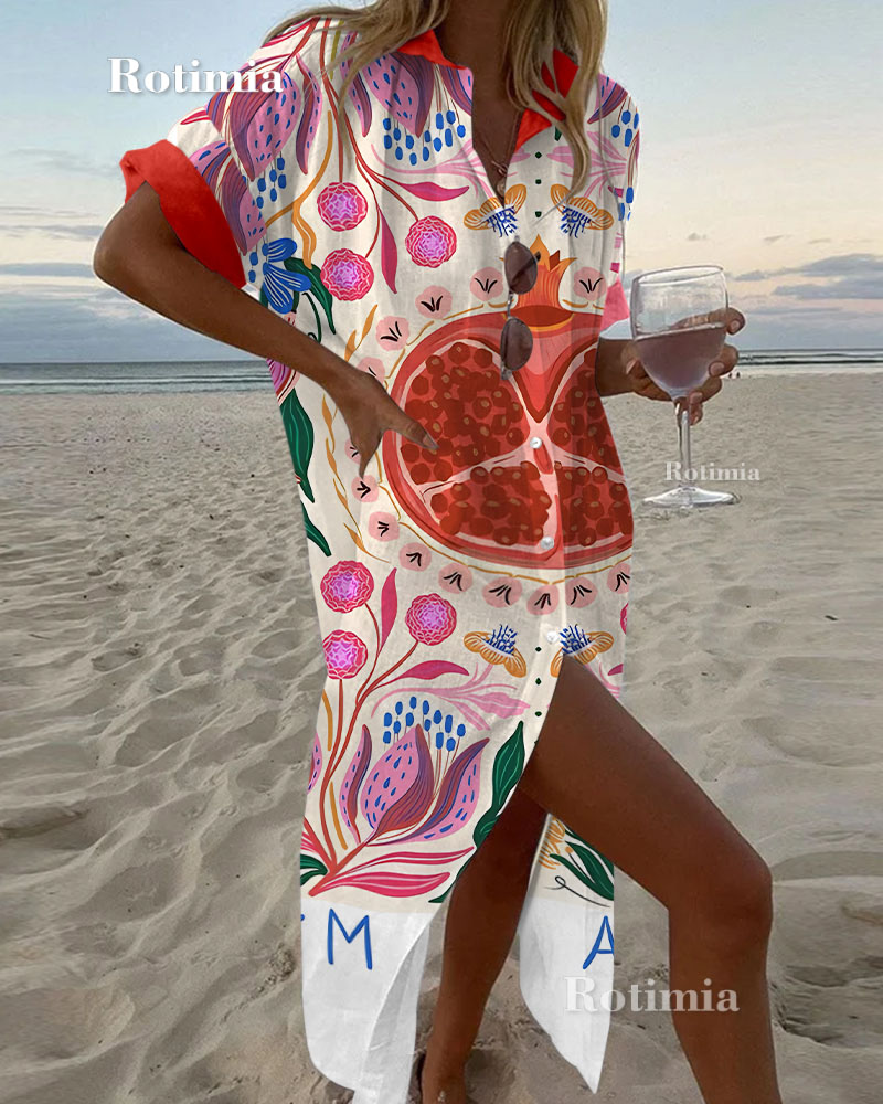 Pomegranate Printed Shirt Dress