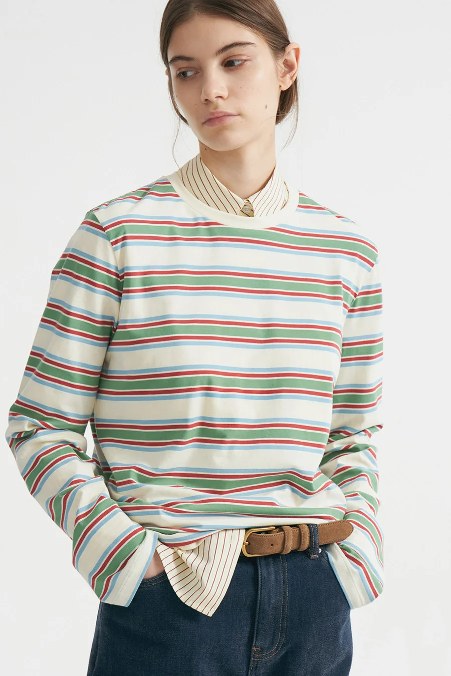 Athvotar Athvotar 2025 New Striped T-Shirt Women Simple Casual Loose Thin Sleeve Long-Sleeved Top