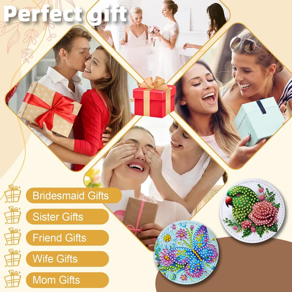 DIY Diamond Art Portable Cosmetic Mirror Round Diamond Painting Crafts (Bird)