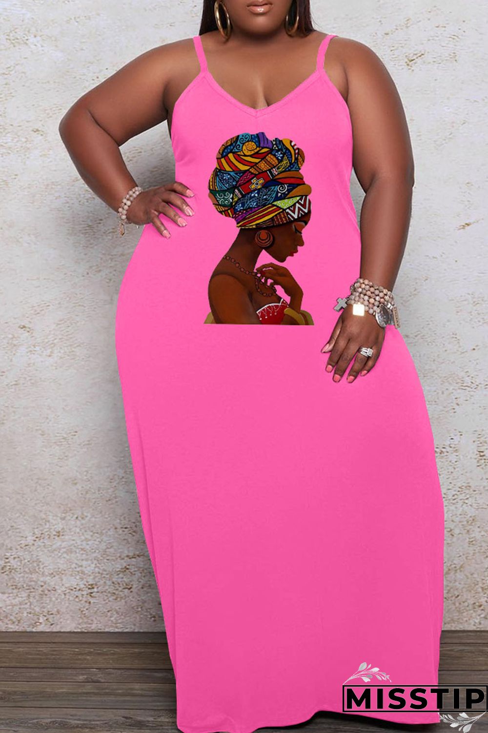 Black Casual Print Patchwork Spaghetti Strap Sling Dress Plus Size Dresses