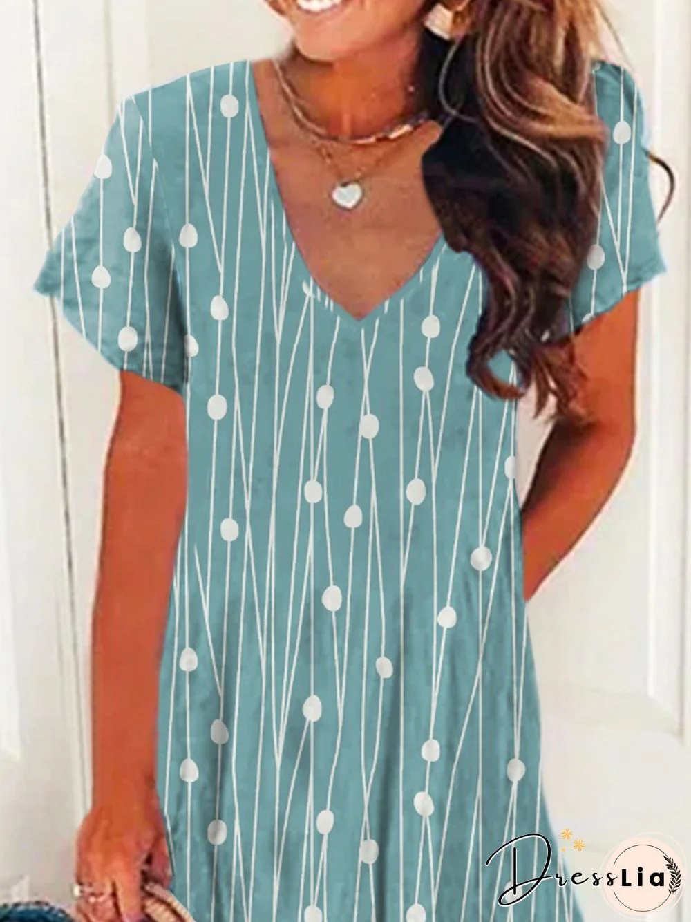 Polka Dots Short Sleeve V Neck Plus Size Casual Dresses