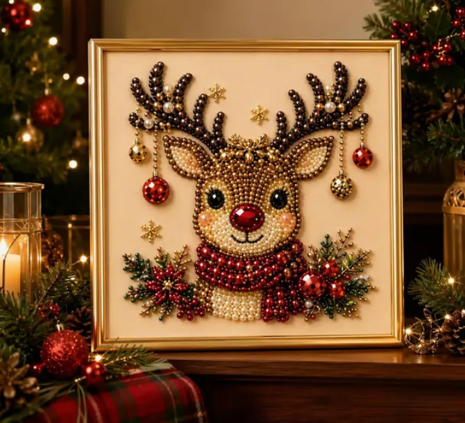 LSAT DAY 75% OFF 🎄🎅 Premium 3D Pearl Christmas Wall Art Kit | Luxury Flocked Canvas with Scratch-Resistant Non-Fading Pearl Beads DIY Holiday Decor ⛄️❄️