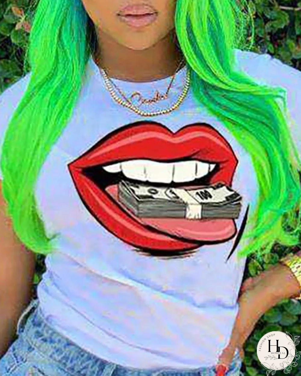 Lip Print Short Sleeve Casual T-shirt P13284