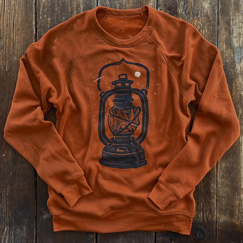 Outdoor Retro Camping Print Crew Neck Sweatshirt