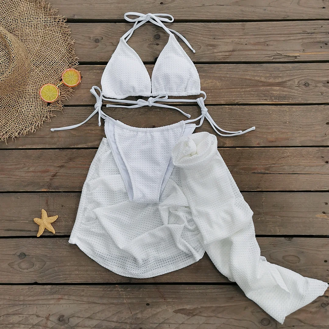 Uveng Solid Color Strap Sexy Three-Point Bikini Three-Piece Set Split Swimsuit Woman 2025 New Bikini