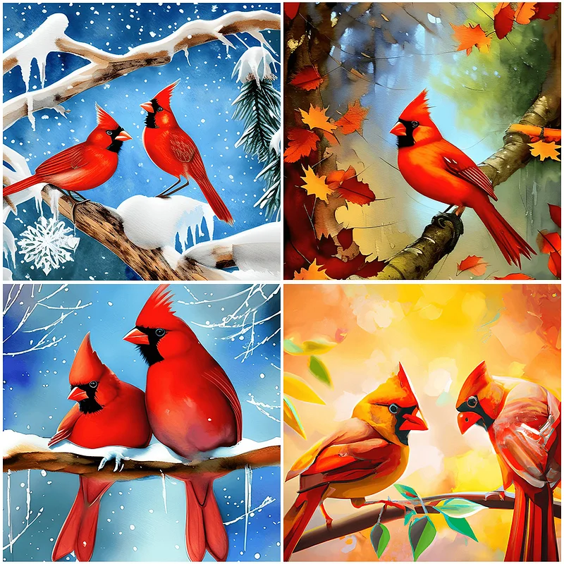 4pcs/Set Cardinal - Full Round - Diamond Painting (30*30cm)