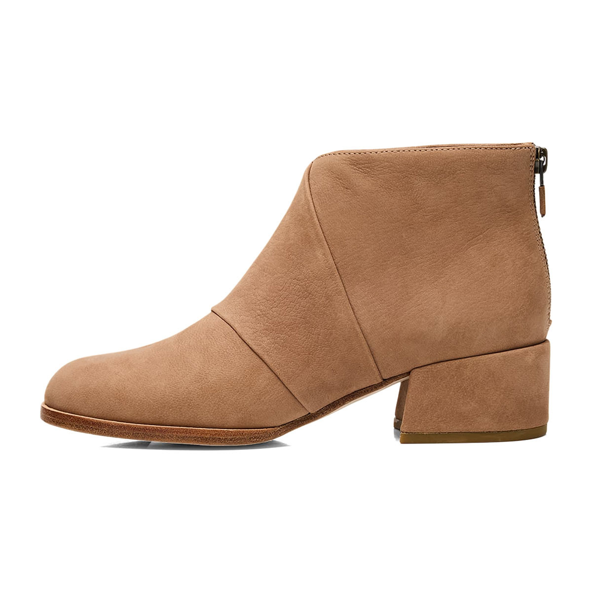 Tan Round Toe Chunky Heel Ankle Boots for Women with Back Zipper Nicepairs