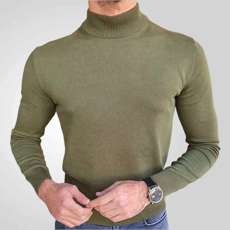 Uveng Uveng Men's Spring And Autumn Thin High-Necked Knitted T-Shirt Long-Sleeved Slim Sweater SY0145