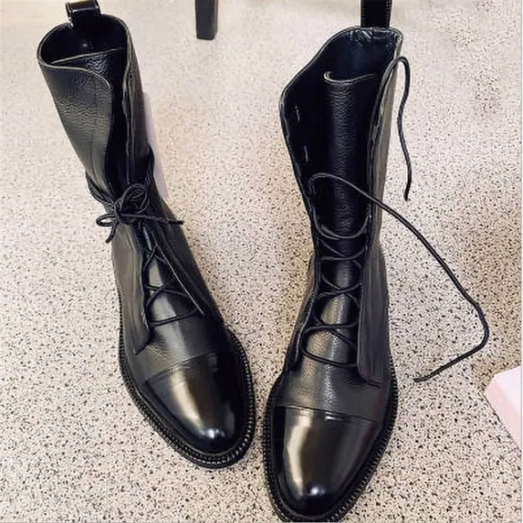 Schwarz winterstiefel für Frauen aus echtem Leder
