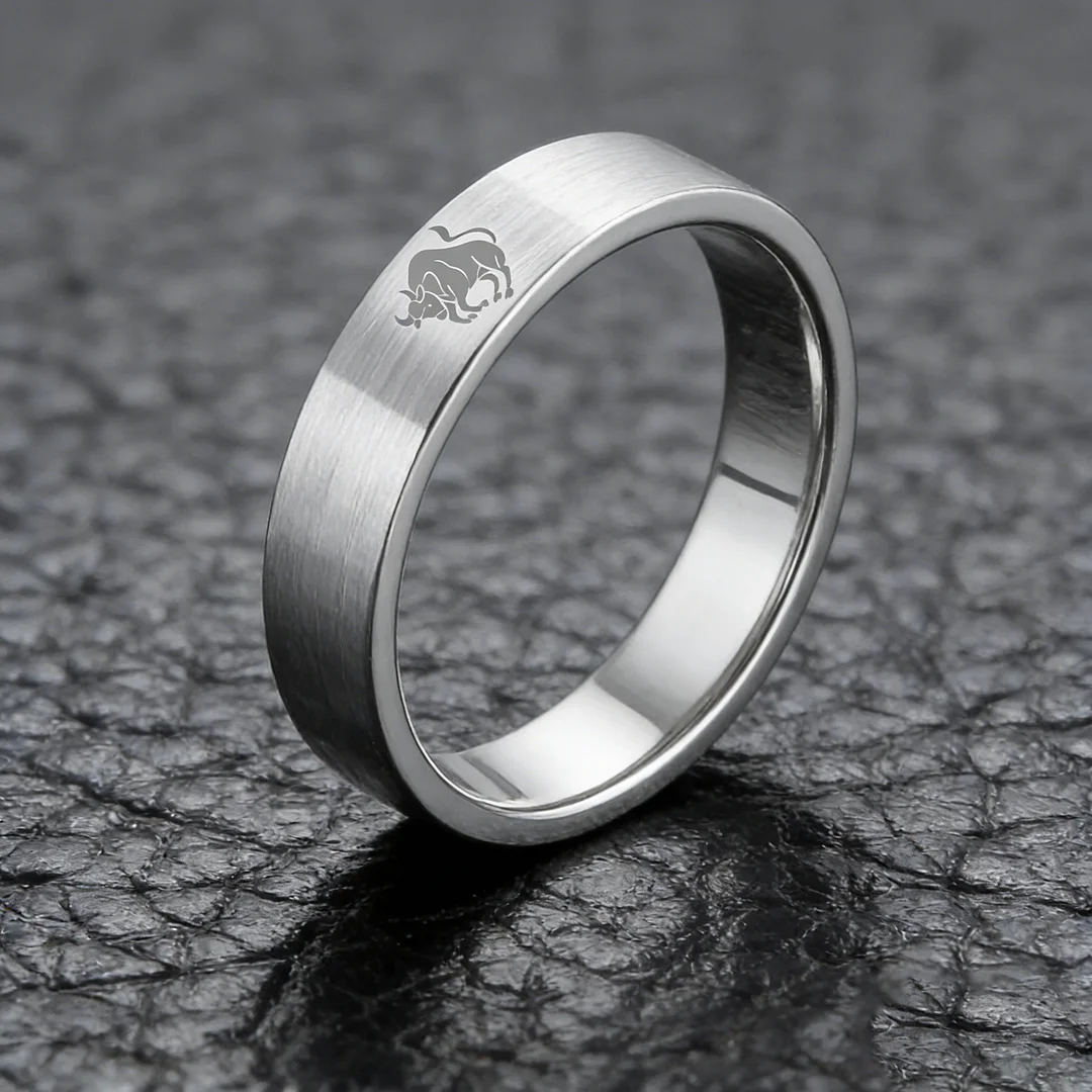 Taurus Tungsten Carbide Rings Sliver Flat Wedding Bands Comfort Fit Men and Women 4MM 6MM 8MM Width