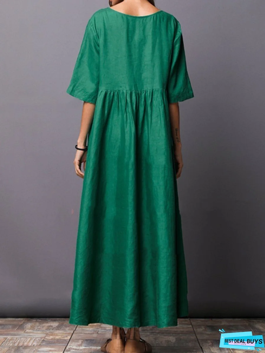 Solid Color Short Sleeve Loose Casual Maxi Dress