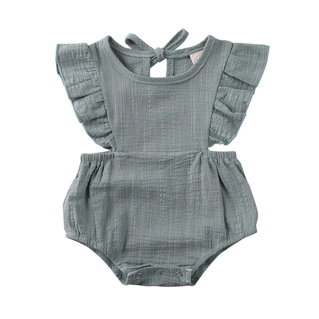 2020 Baby Summer Clothing Newborn Infant Baby Girl Solid Clothes Ruffle Jumpsuit 100% Cotton High Quality Bodysuit Outfit 0-12M