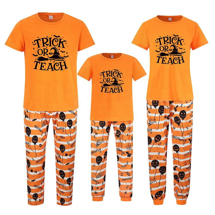 Trick Or Treat Pumpkins Halloween Family Matching Short Sleeve Pajamas Set