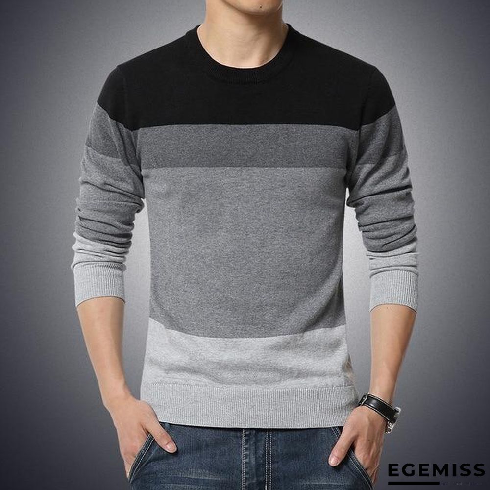 Casual Men's Sweater O-Neck Striped Slim Fit Knittwear | EGEMISS