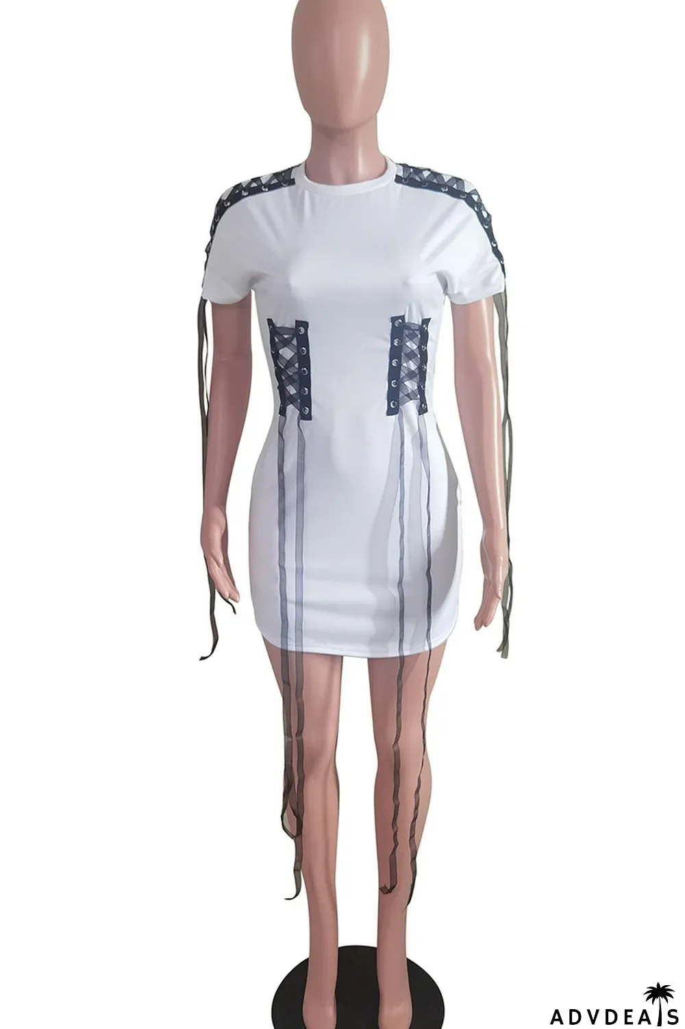 White Casual Street Solid Bandage Patchwork O Neck T-shirt Dress Dresses