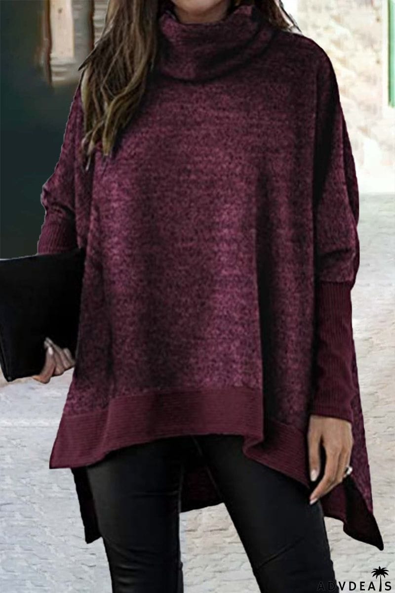 Casual Solid Patchwork Turtleneck Tops