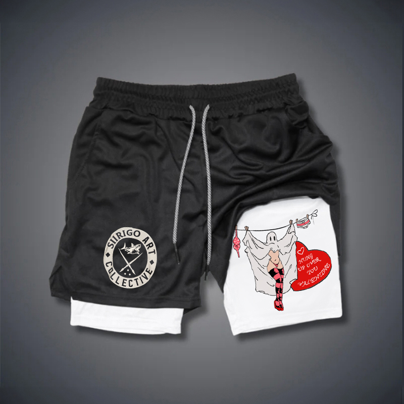 HUNG UP OVER YOU VALENTINE Graphic Print GYM PERFORMANCE SHORTS