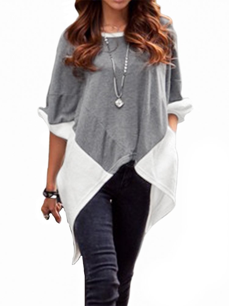 Chic Patch Two tone Asymmetrical Overhead Shirt P1536135