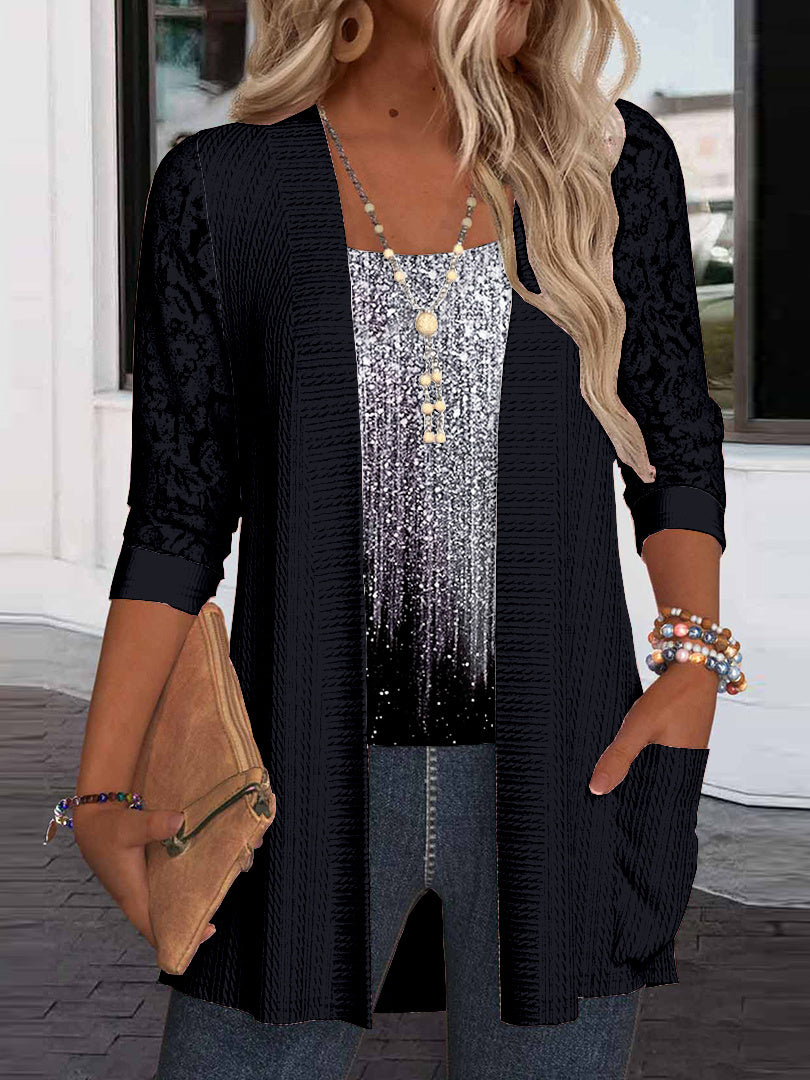 Women Long Sleeve V-neck Graphic Floral Printed Top