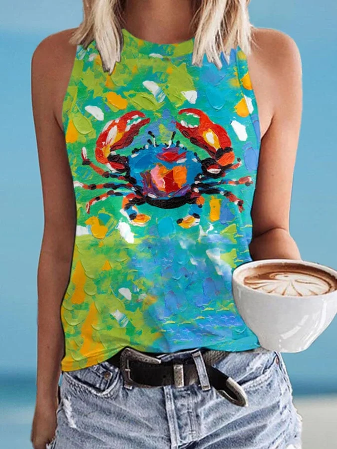 🔥Buy 3 Get 10% Off🔥Sea ​​Crab Oil Painting Print Tank Top