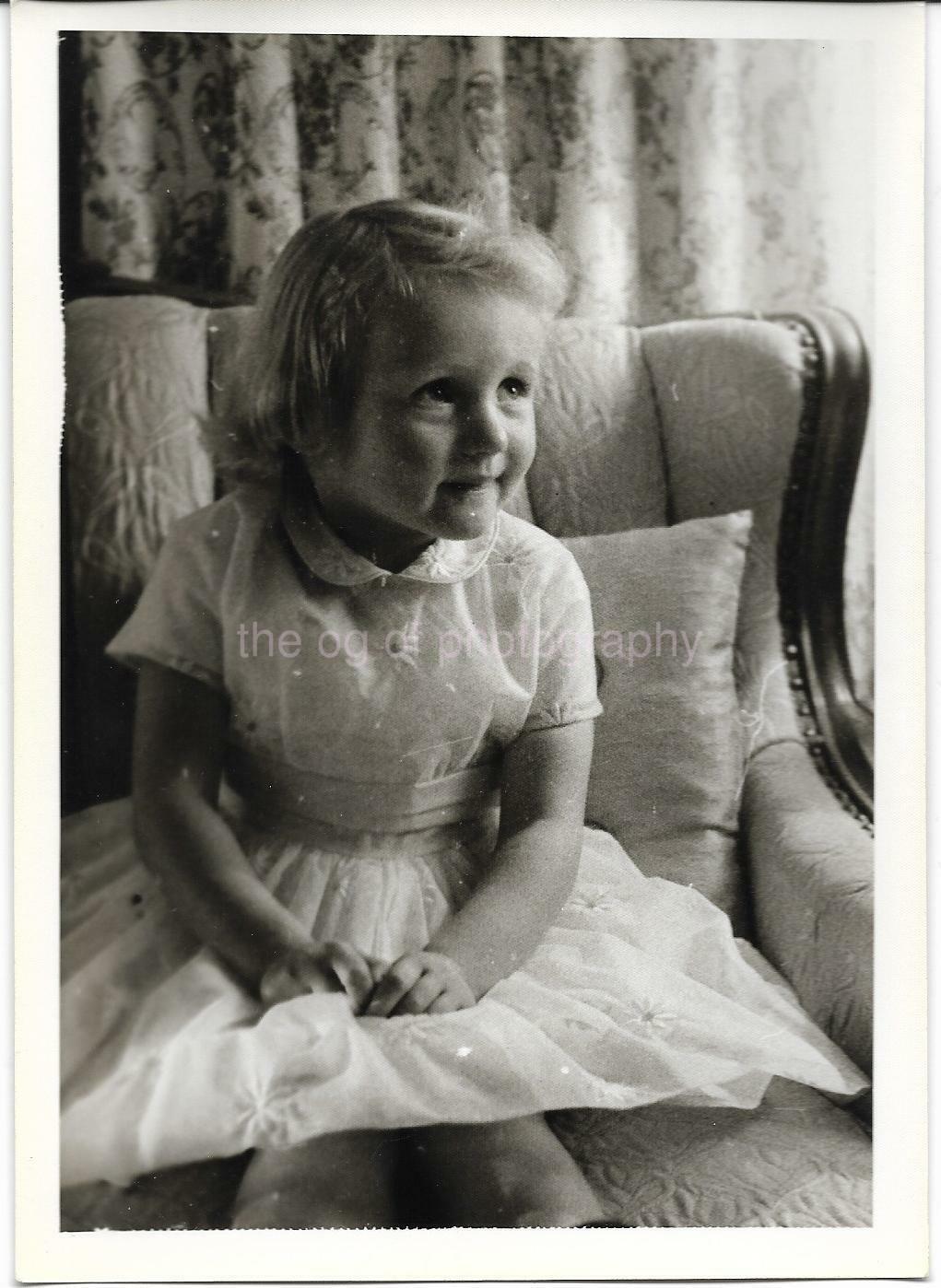 YOUNG GIRL IN A LITTLE WHITE DRESS 5x7 FOUND Photo Poster painting bw Original Portrait 011 2 S