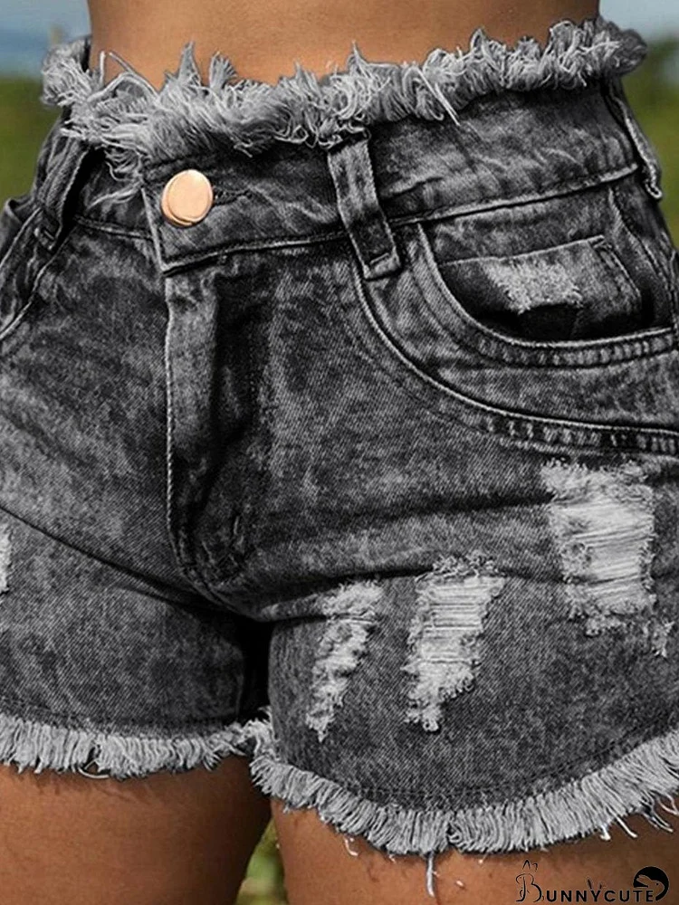 Casual Frayed Ripped Pocket Denim Shorts for Women
