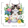 Flower Cup Cat - 5D DIY Pendant