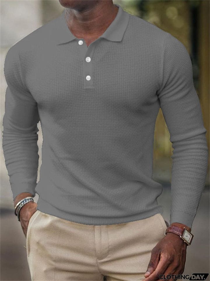 Male Classic Plain Plaid Knit Business Polo Shirts