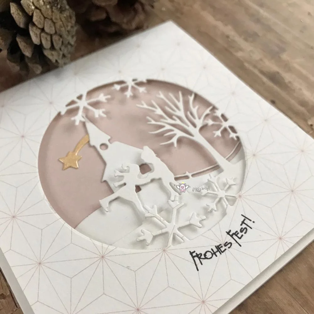 Piggy Craft metal cutting dies cut die mold Child skiing tree ring Scrapbook paper craft knife mould blade punch stencils dies