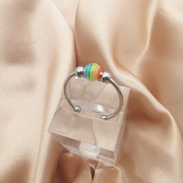 Fashion Enamel Rainbow Bead Anxiety Ring