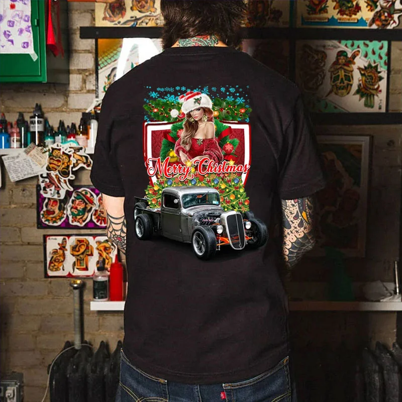 MERRY CHRISTMAS Sexy Lady Classic Car Print Men's T-shirt