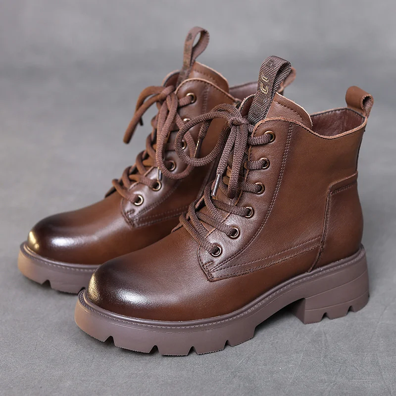 Yyvonne Layer Of Kraft Rubber Foam Bottom Single And Velvet Inner Leather Martin Boots Girl With A Hundred