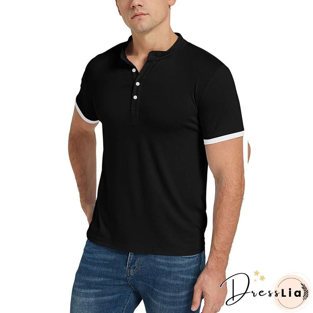 Men Short Sleeve Slim Button Design Henley T Shirt