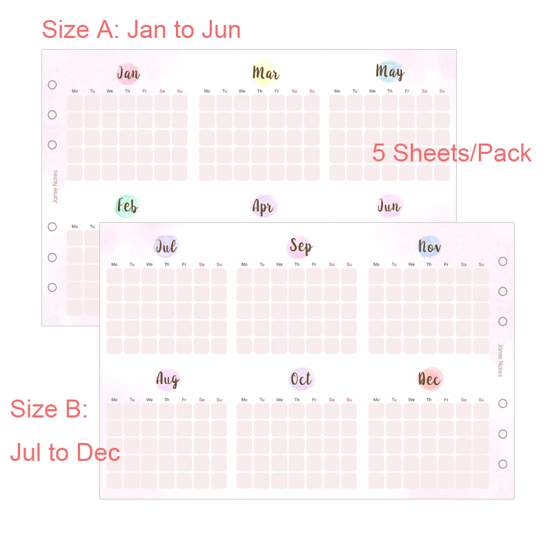 Fromthenon Pink Cute  Monthly Planner Inserts A5 A6 A7 Notebook Refill Filler Papers 2024 Agenda Planner School Stationery