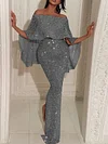 Sequined Off-The-Shoulder Falbala Sexy Slim Split-Backless Party Maxi Dress