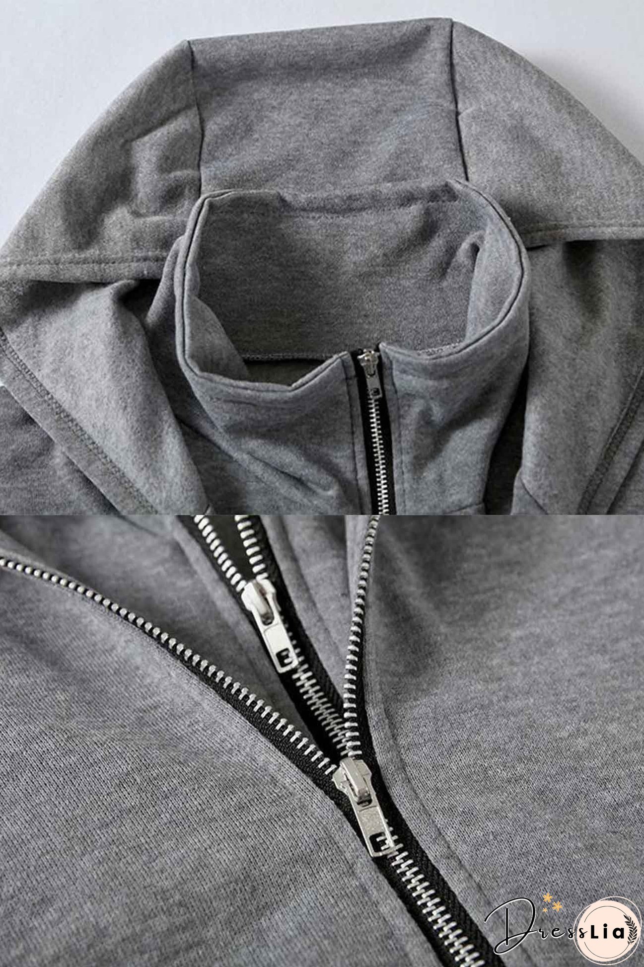 Hooded Pocket Zipper Mid-Length Cardigan
