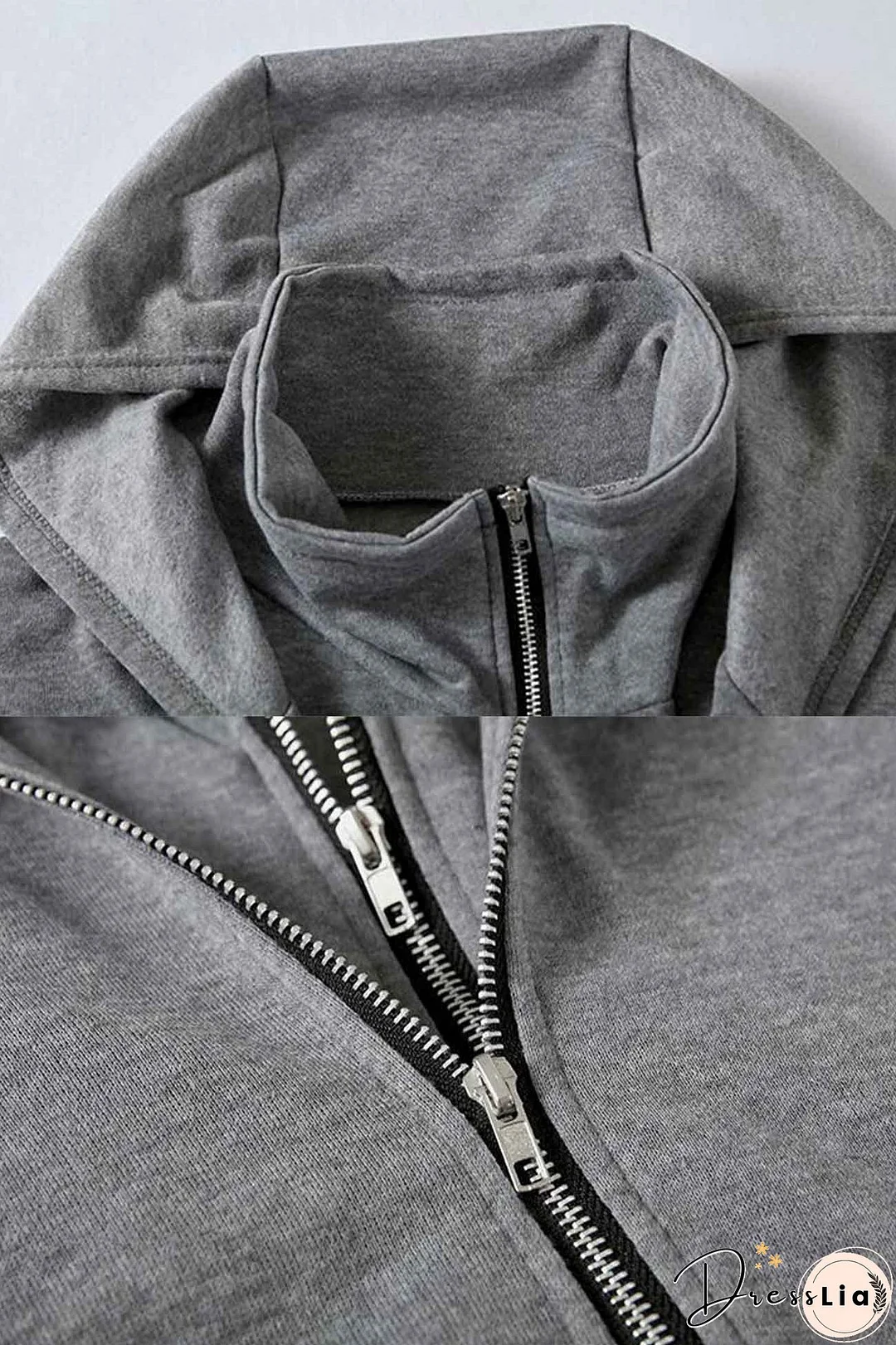 Hooded Pocket Zipper Mid-Length Cardigan