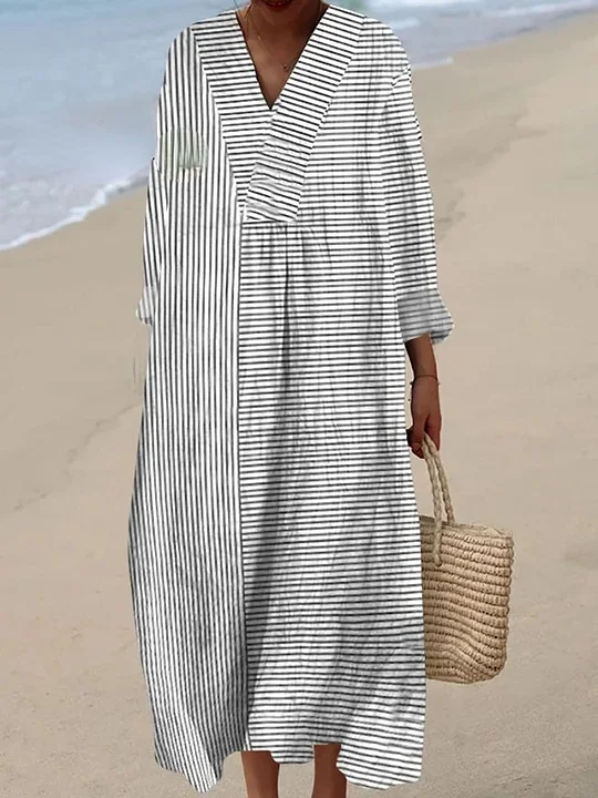 Women's Lines Vintage Art Print Casual Dress