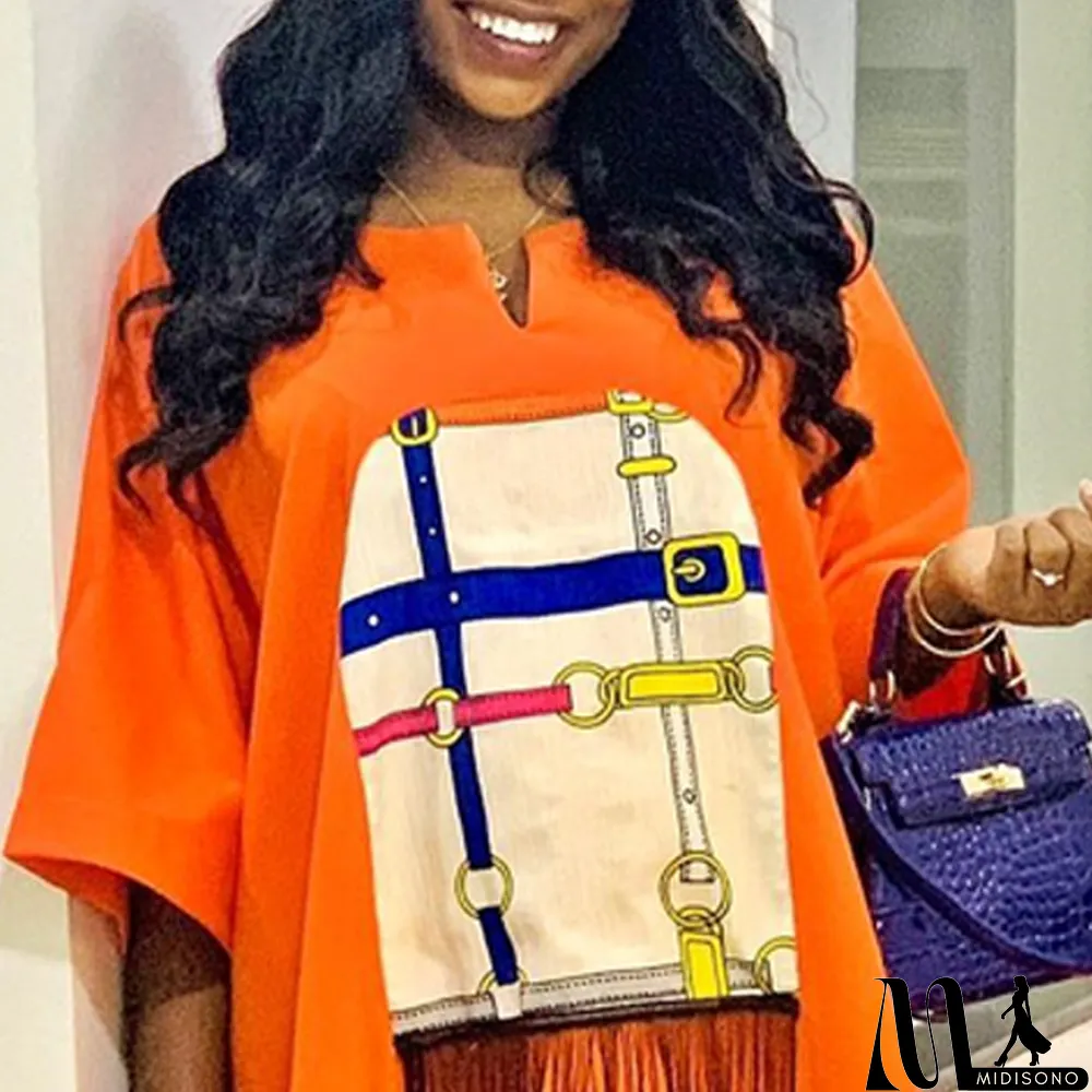 MidiSono - Women Chic Fashion Printed Fringe Casual Skirt