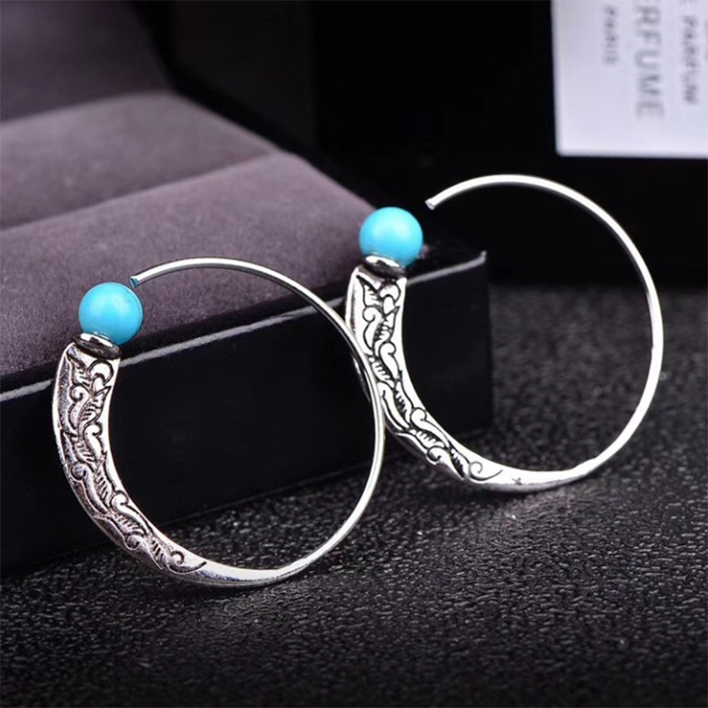 Exaggerated Circle Vintage Turquoise Earrings