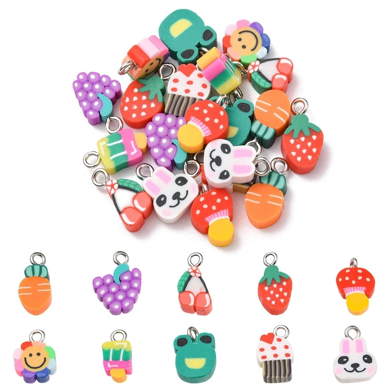 20 PCS/Package Soft Clay Animal Fruit Pendant Jewelry Accessories