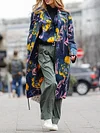 Floral Printed Lapel Collar Loose Long Sleeve Fashion Winter Outerwear